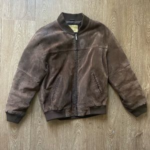 Vintage suede, brown bomber, oversized zip up jacket. Boston Harbour Leather